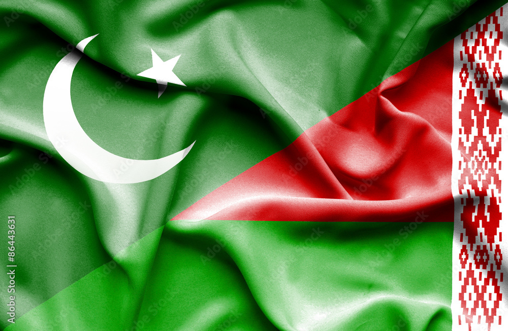 Waving flag of Belarus and Pakistan Waving flag of Belarus and Pakistan
