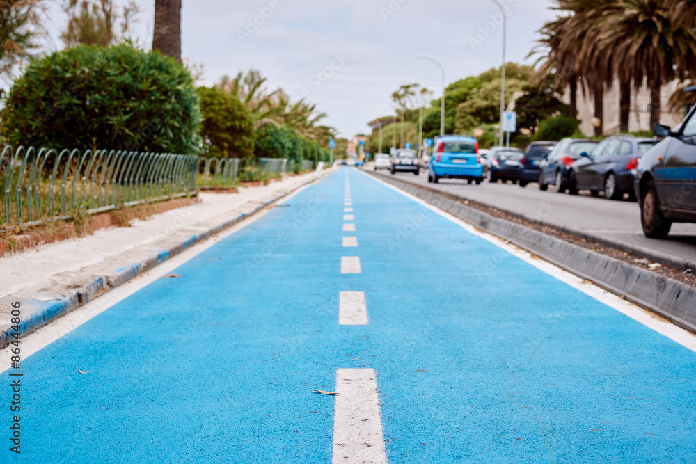 Blue cycle path along the coast Terracina, Italy