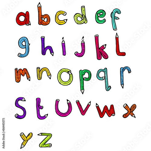 cartoon pencil shaped alphabet
