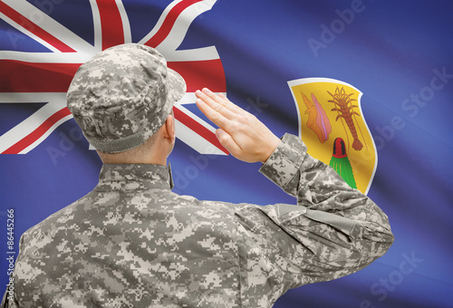 Soldier in hat facing national flag series - Turks and Caicos Islands