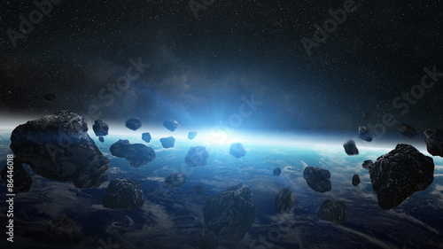 Meteorite impact on planet Earth in space © sdecoret