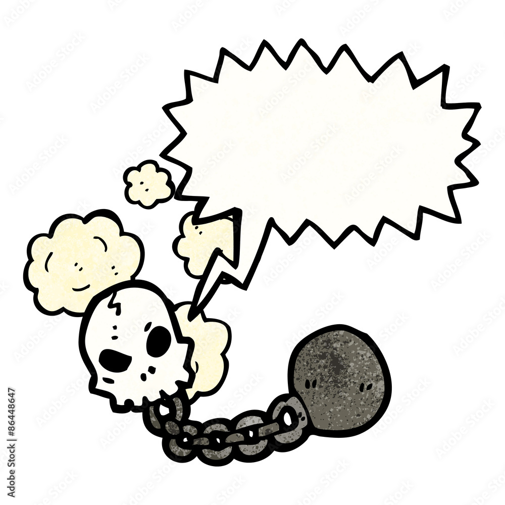 cartoon skull with ball and chain cartoon skull with ball and chain