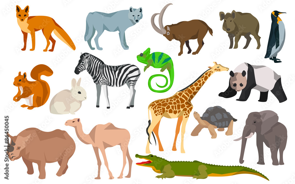 Big set different animals goat, wild boar, panda, rabbit, zebra