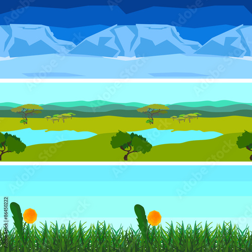 Set nature backgrounds horizontal tile patterns seamless