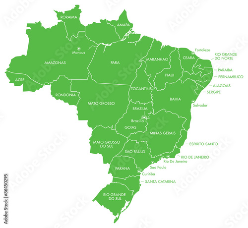 Map of Brazil with Cities and States
