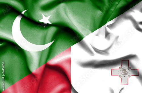 Waving flag of Malta and Pakistan photo