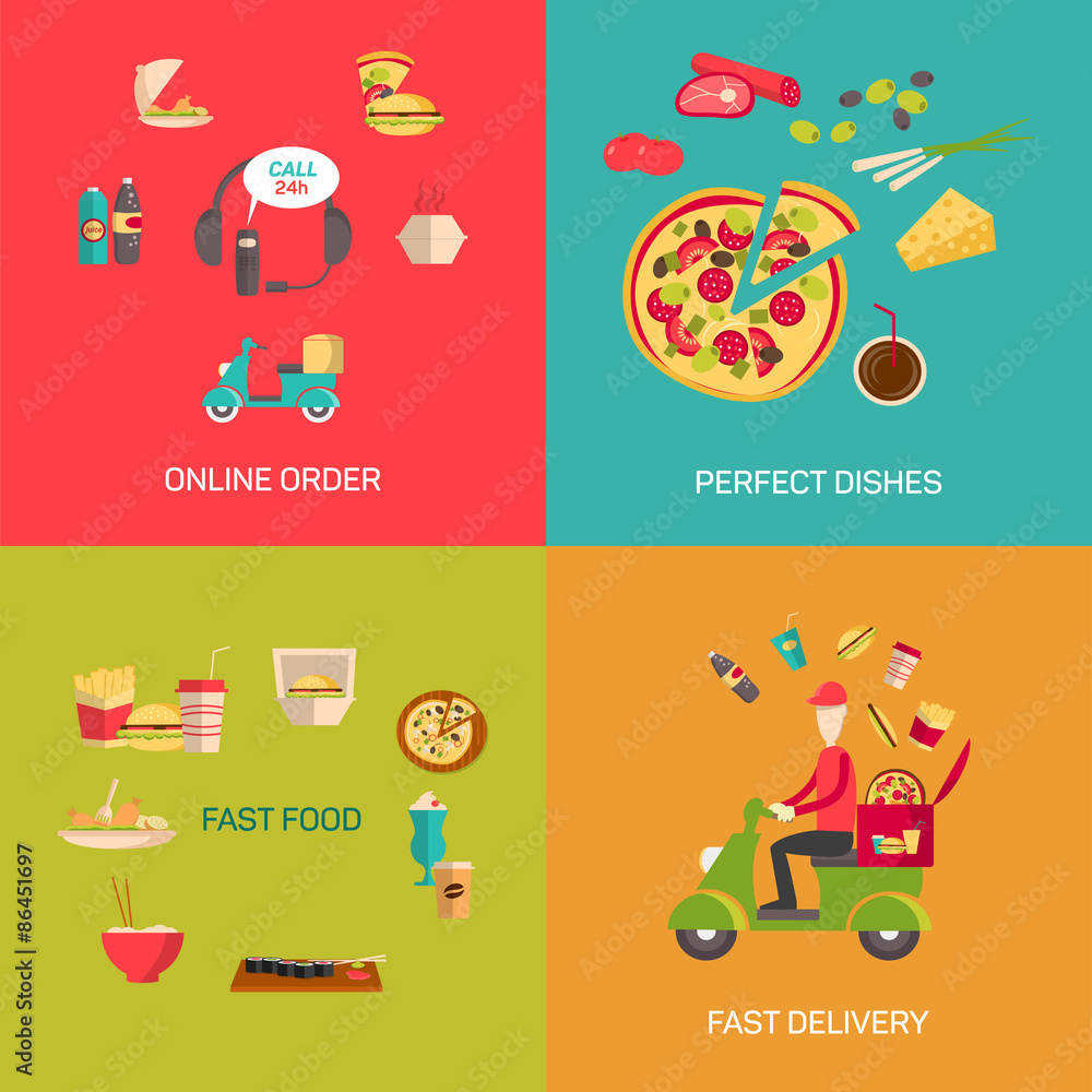 Vector illustration of online food shopping. Vector illustration of online food shopping.