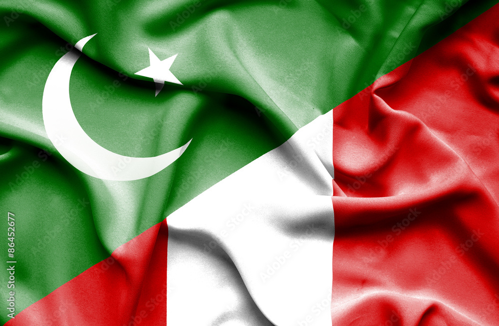 Obraz premium Waving flag of Peru and Pakistan