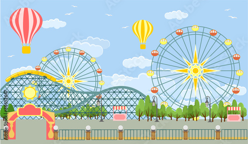 Amusement park. Vector flat illustration