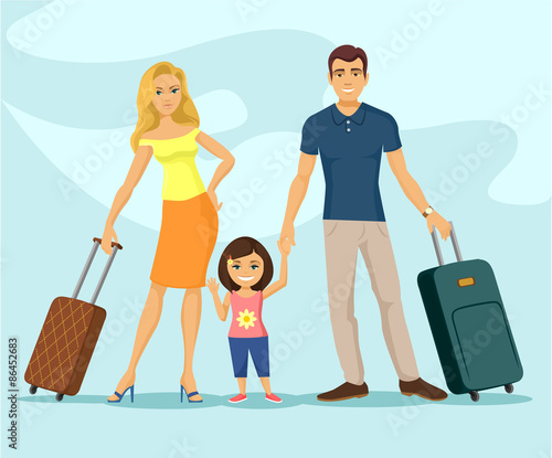 Family travel. Vector flat cartoon illustration