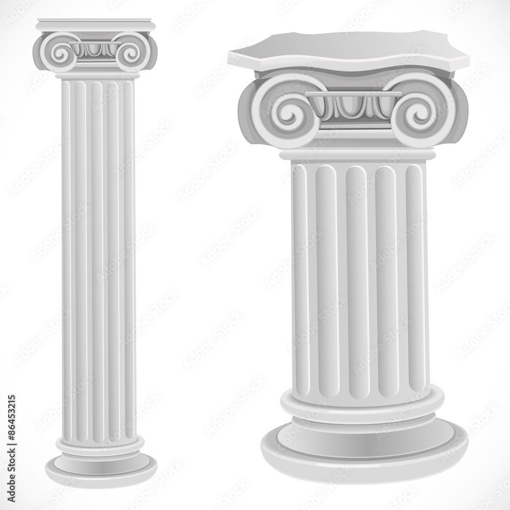Classical greek or roman ionic white column isolated on white ba Classical greek or roman ionic white column isolated on white ba