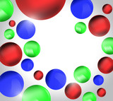 Red green blue 3D balls, colorful background