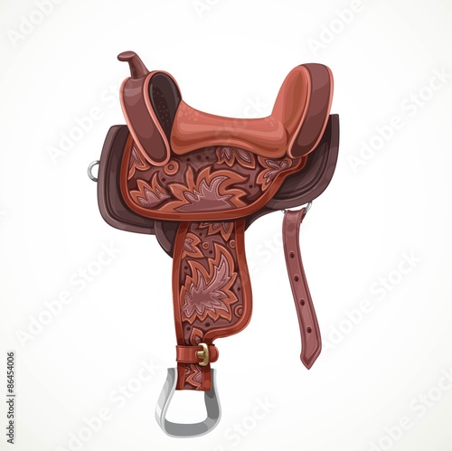 Saddle with ornaments and embroidery for equestrian sport and en