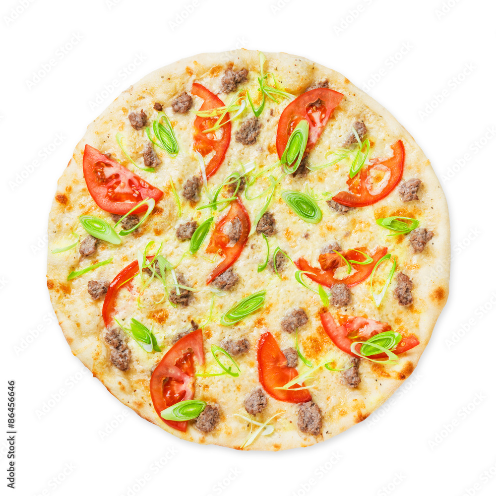 Delicious seafood pizza with tomatoes