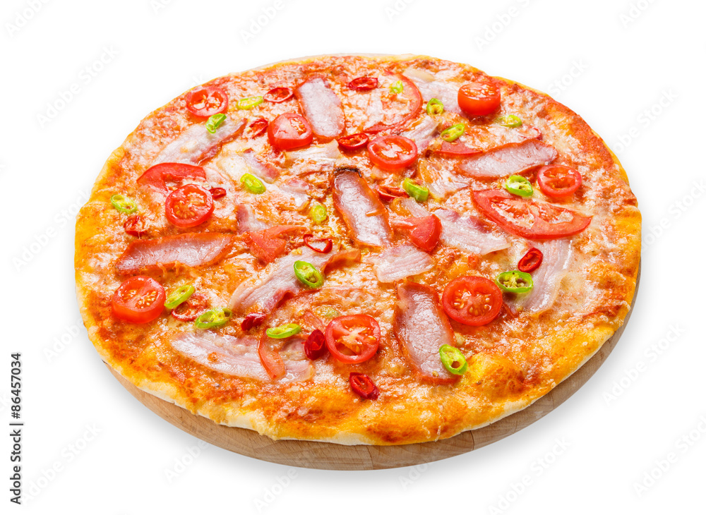 Delicious pizza with red and green hot chili peppers Delicious pizza with red and green hot chili peppers