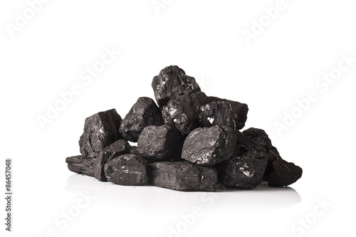 Valokuvatapetti Pile of coal isolated on white background