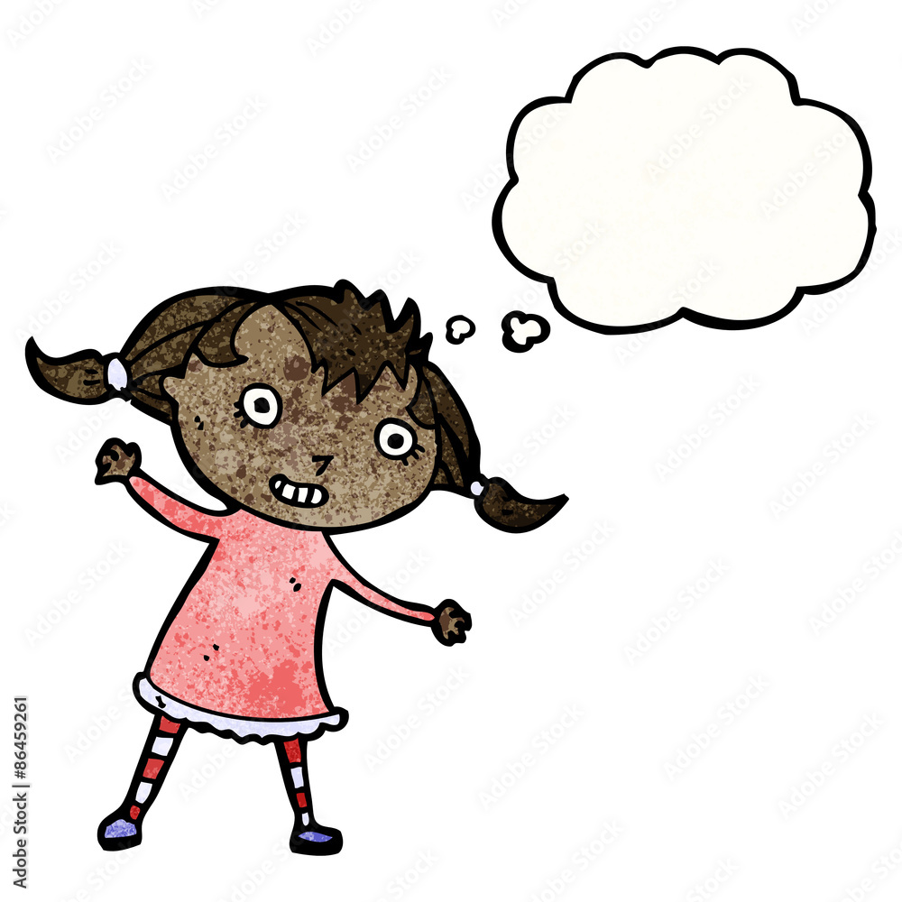 Obraz premium cartoon girl with thought bubble