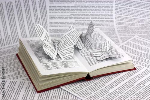 Origami butterflies coming out of a book