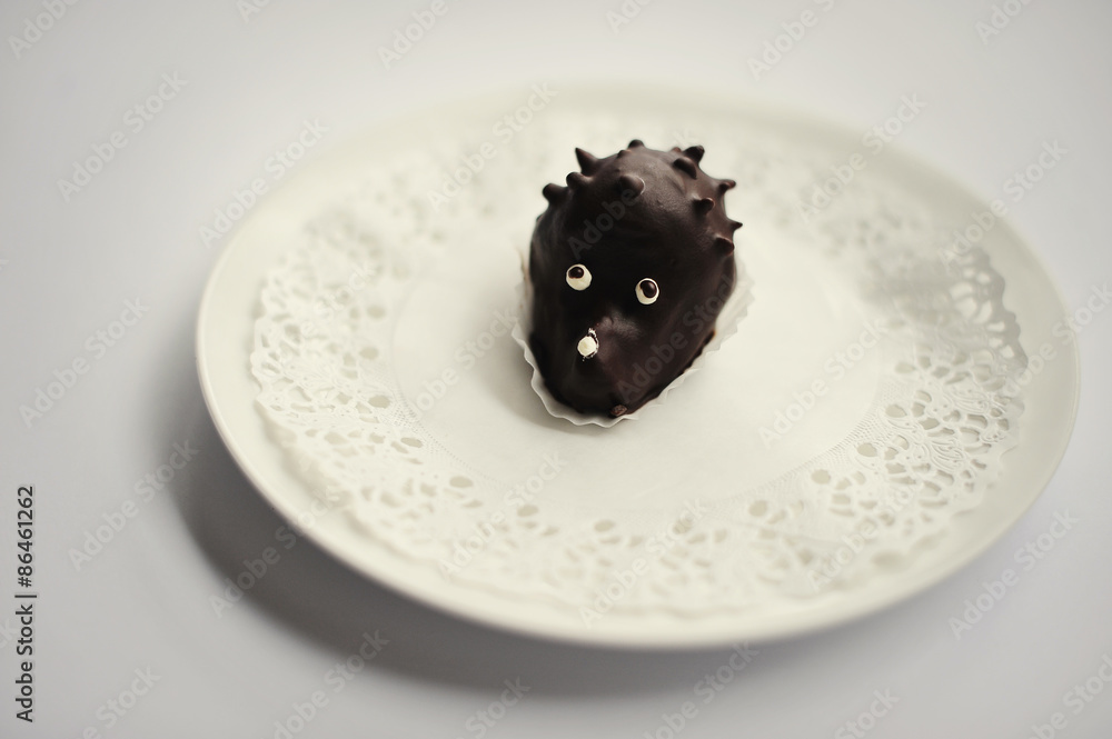 Fototapeta premium sweet cakes hedgehog food isolated on white