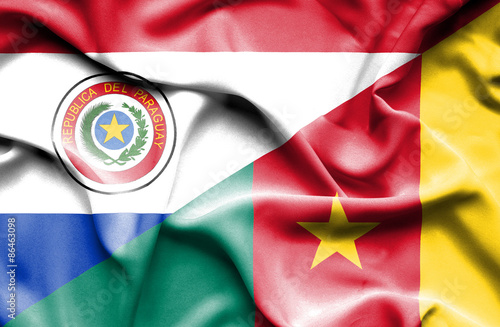 Waving flag of Cameroon and Paraguay