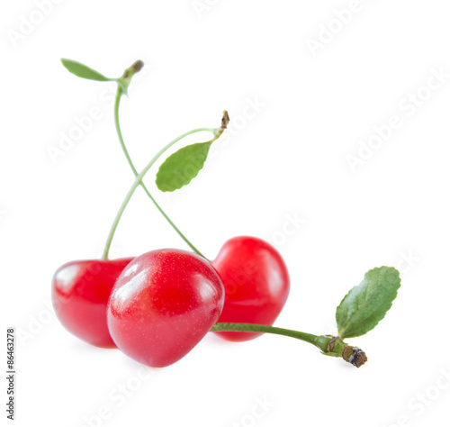 Three scarlet cherries