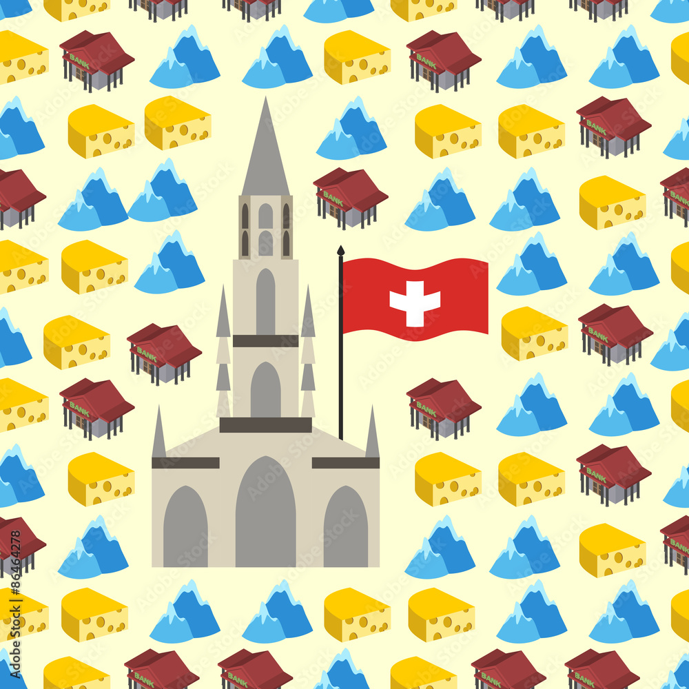 Switzerland seamless pattern of symbols of country. Banks and Al