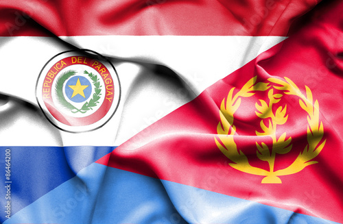 Waving flag of Eritrea and Paraguay