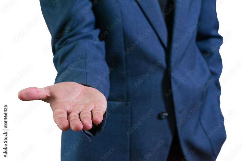 The businessman's photo in a suit. The man offers a hand