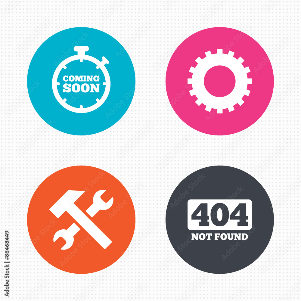 Coming soon icon. Repair service tool and gear. Coming soon icon. Repair service tool and gear.