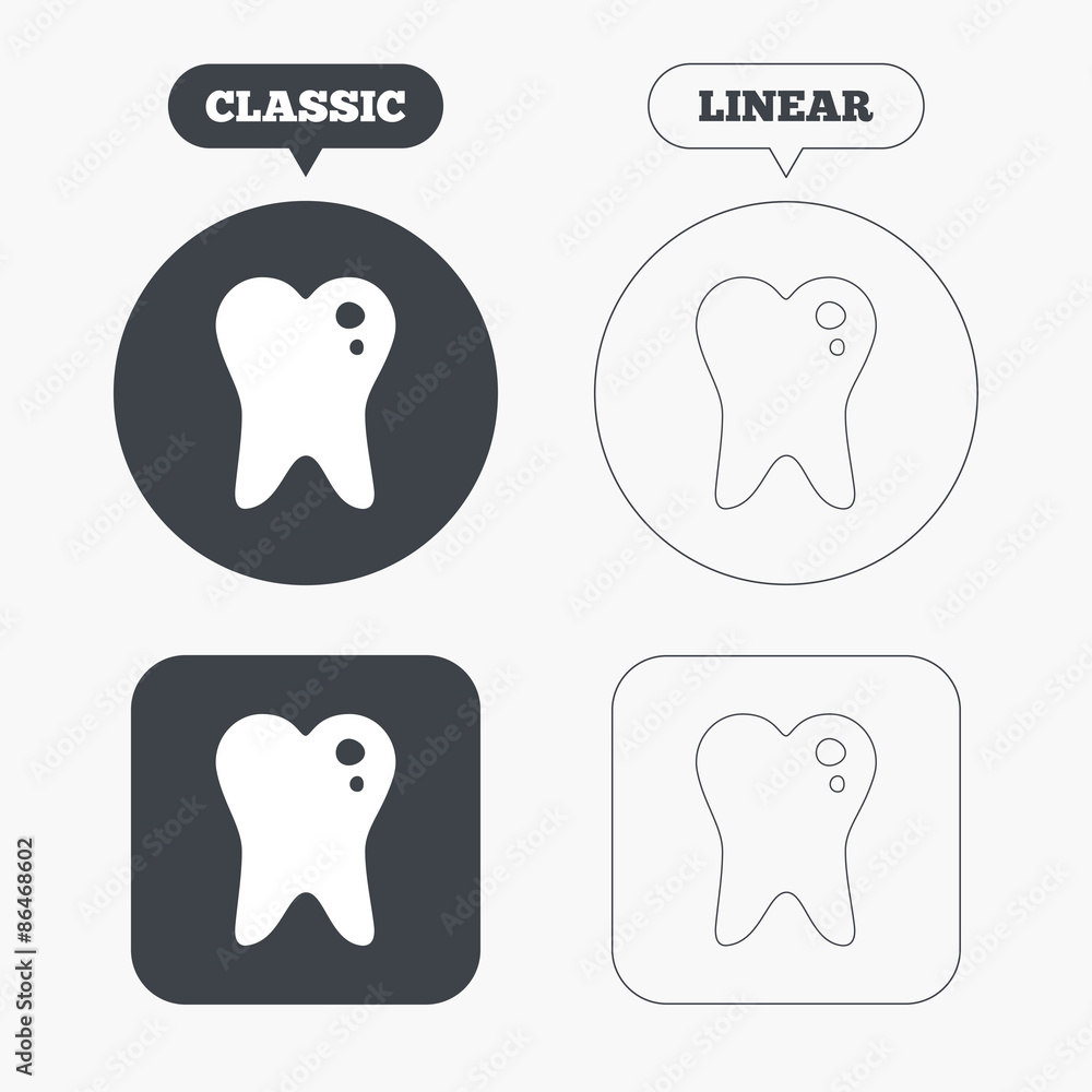 Caries tooth sign icon. Dental care symbol. Caries tooth sign icon. Dental care symbol.