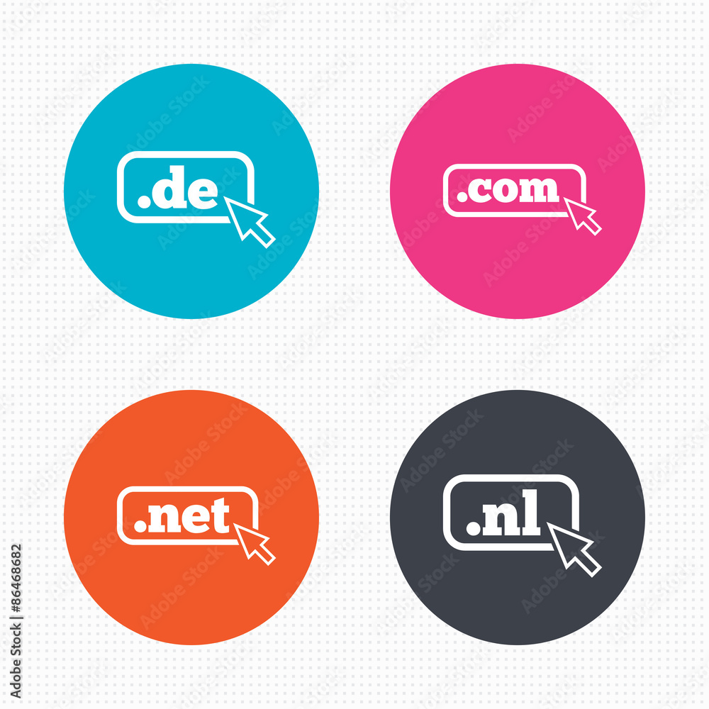 Top-level domains signs. De, Com, Net and Nl. Top-level domains signs. De, Com, Net and Nl.