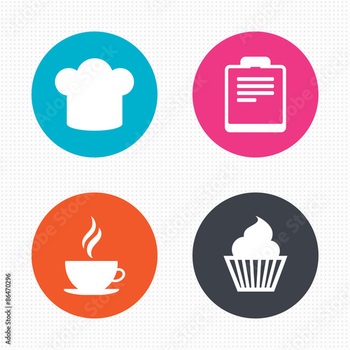 Coffee cup icon. Chef hat symbol. Muffin cupcake