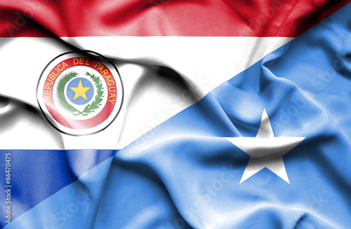 Waving flag of Somalia and Paraguay