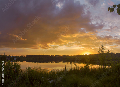 Sunset over the lake photo