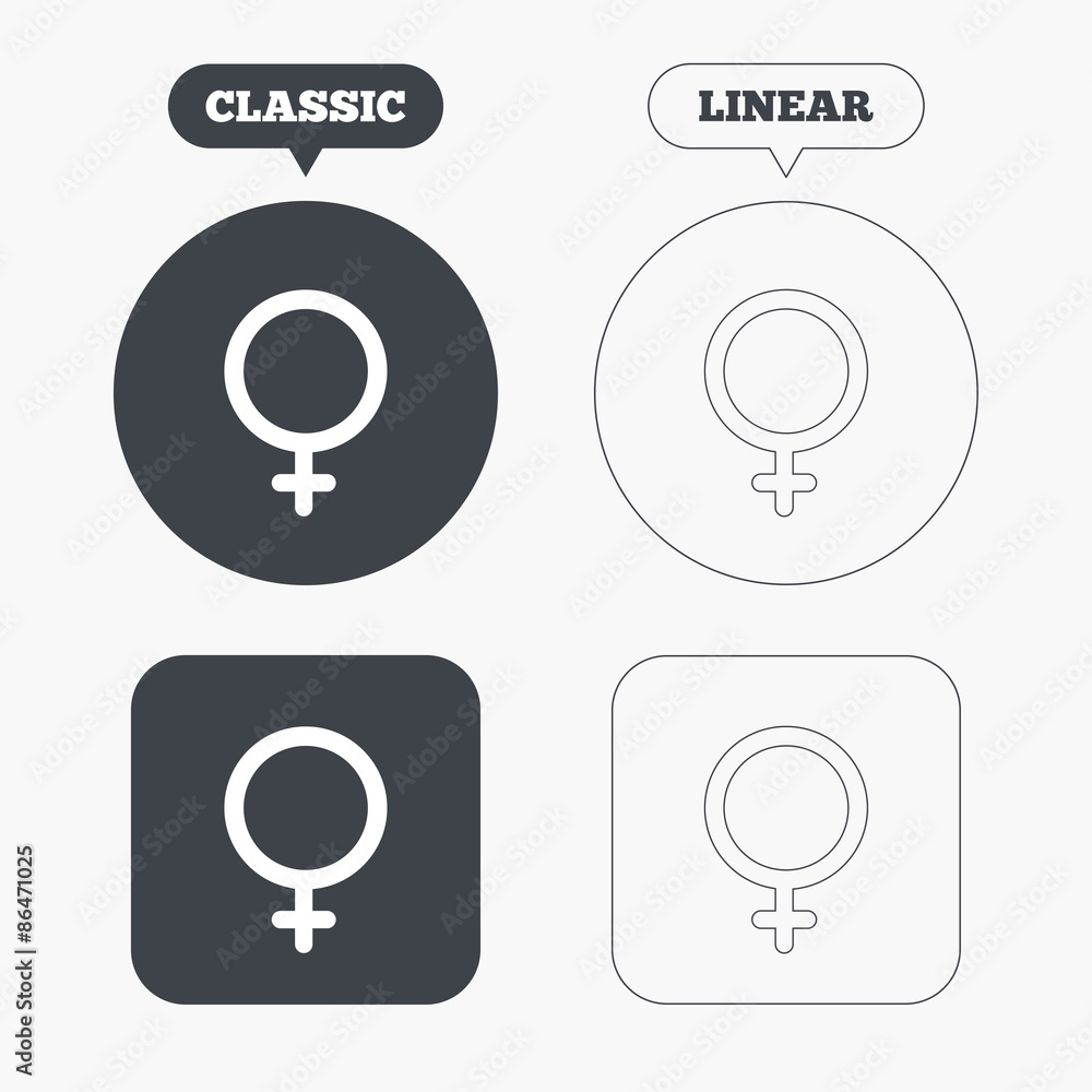 Female sign icon. Woman sex button. Female sign icon. Woman sex button.