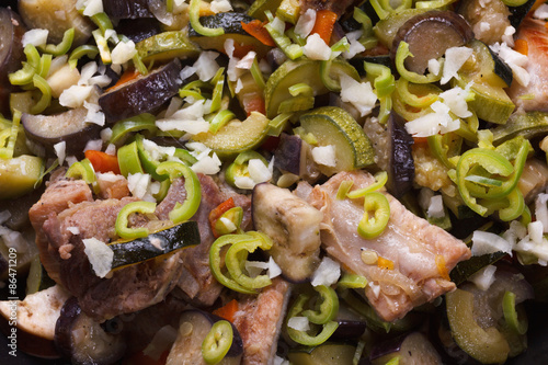 Grilled meat and vegetables