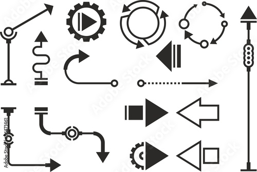 Set of steampunk graphic pointers, simple arrows, infographic photo