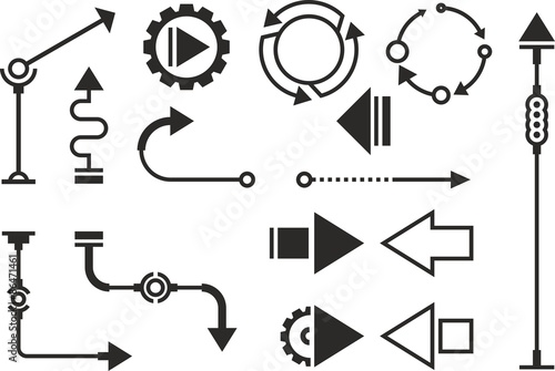 Set of steampunk graphic pointers, simple arrows, infographic