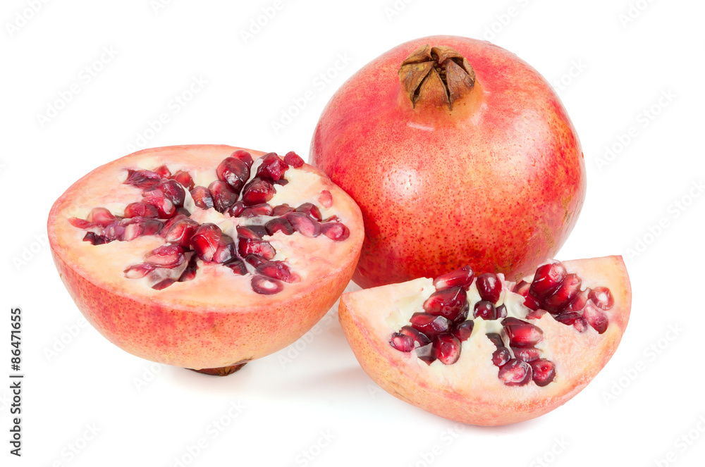 Fresh pomegranate fruits on white background Fresh pomegranate fruits on white background