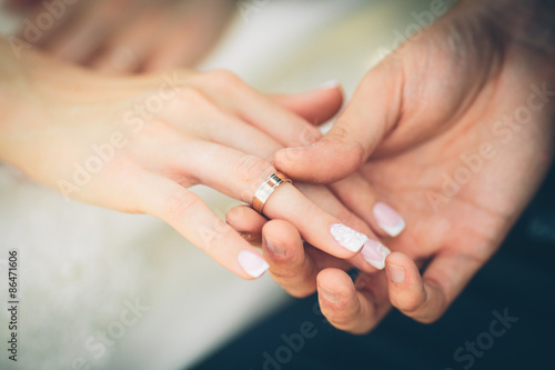 A brides hand with a ring