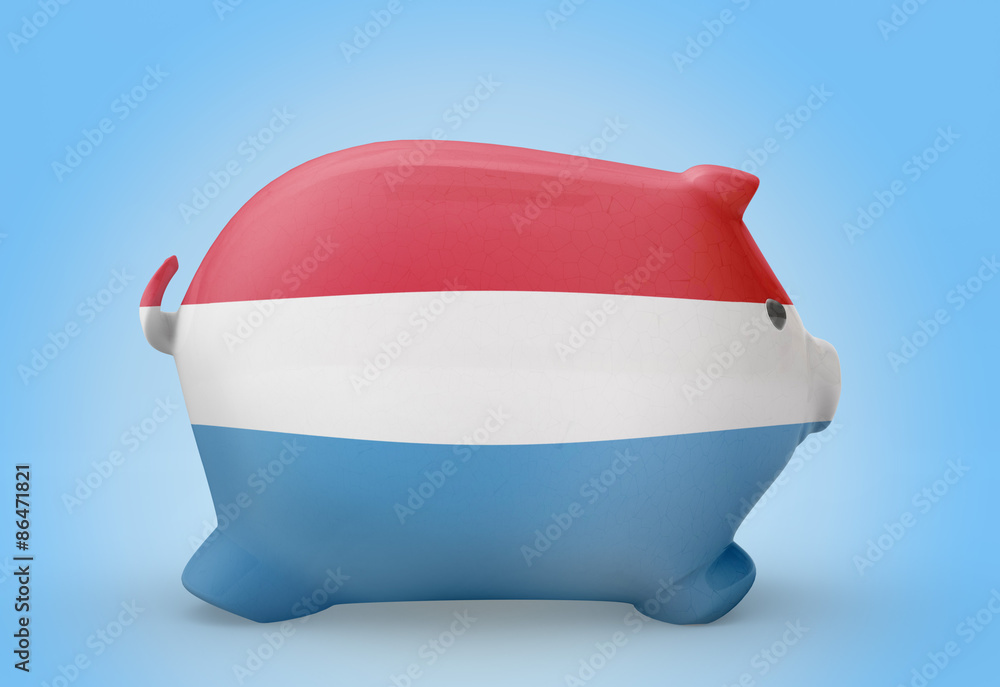 Piggy bank with the flag of Luxembourg .(series)