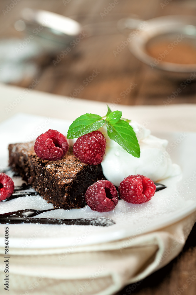 Chocolate cake with raspberry and mint Chocolate cake with raspberry and mint