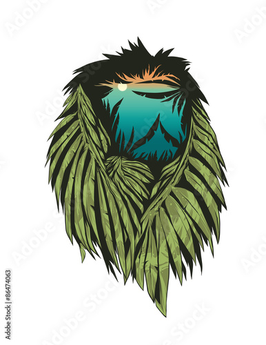Vector illustration with lion head and double exposure effect.
