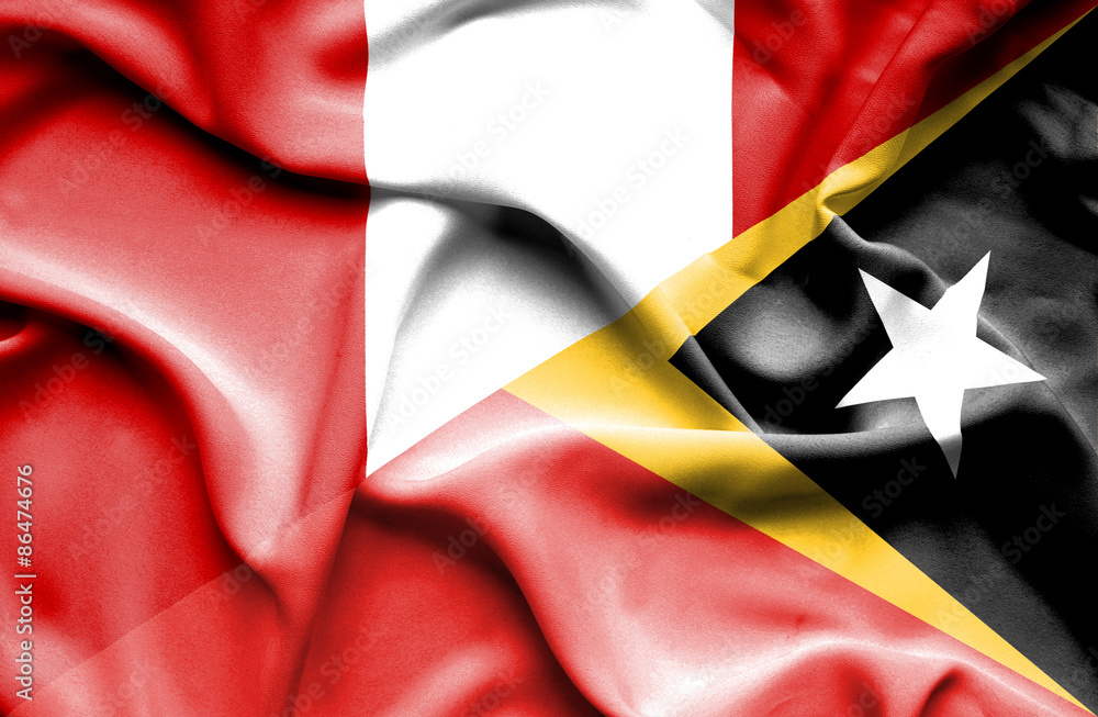 Waving flag of East Timor and Peru Waving flag of East Timor and Peru