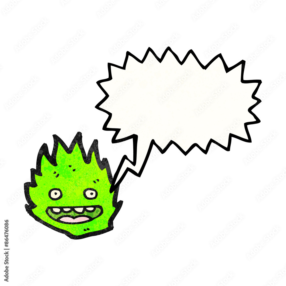 cartoon green fire creature with speech bubble cartoon green fire creature with speech bubble