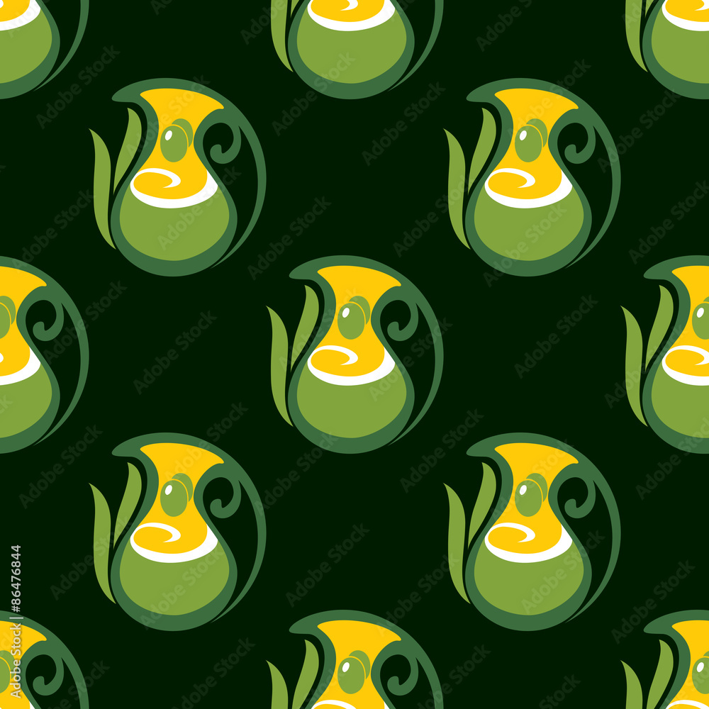 Seamless pattern of olive oil in jugs