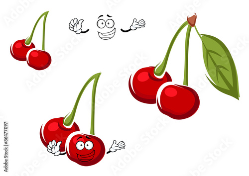 Red cherry fruits cartoon character