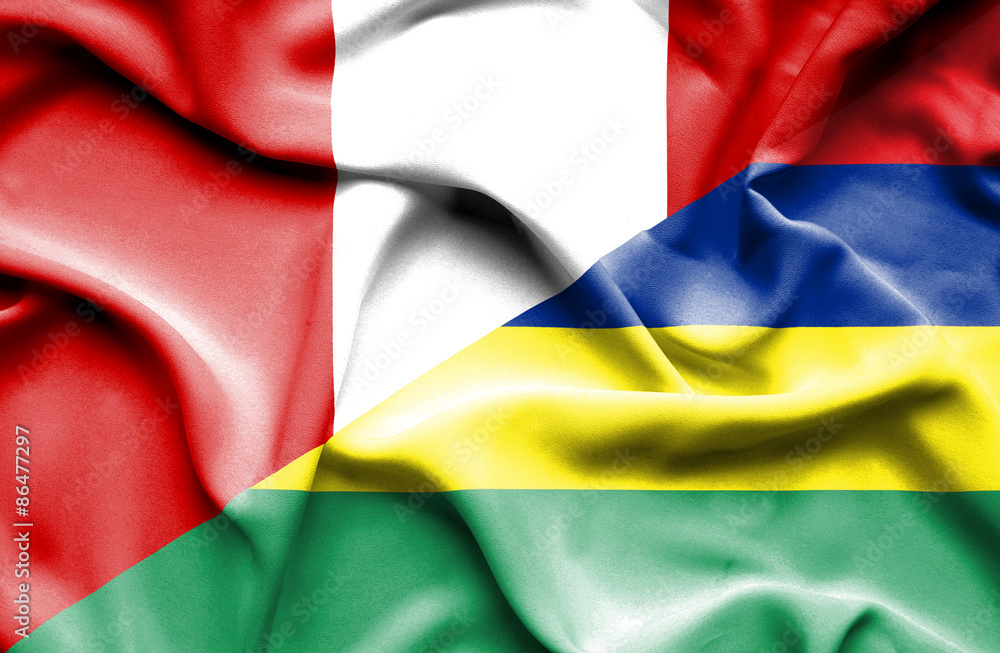 Waving flag of Mauritius and Peru Waving flag of Mauritius and Peru