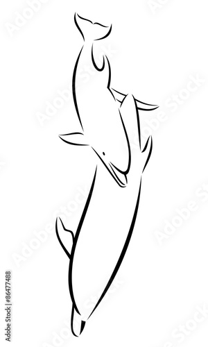 outline image of big and small dolphins