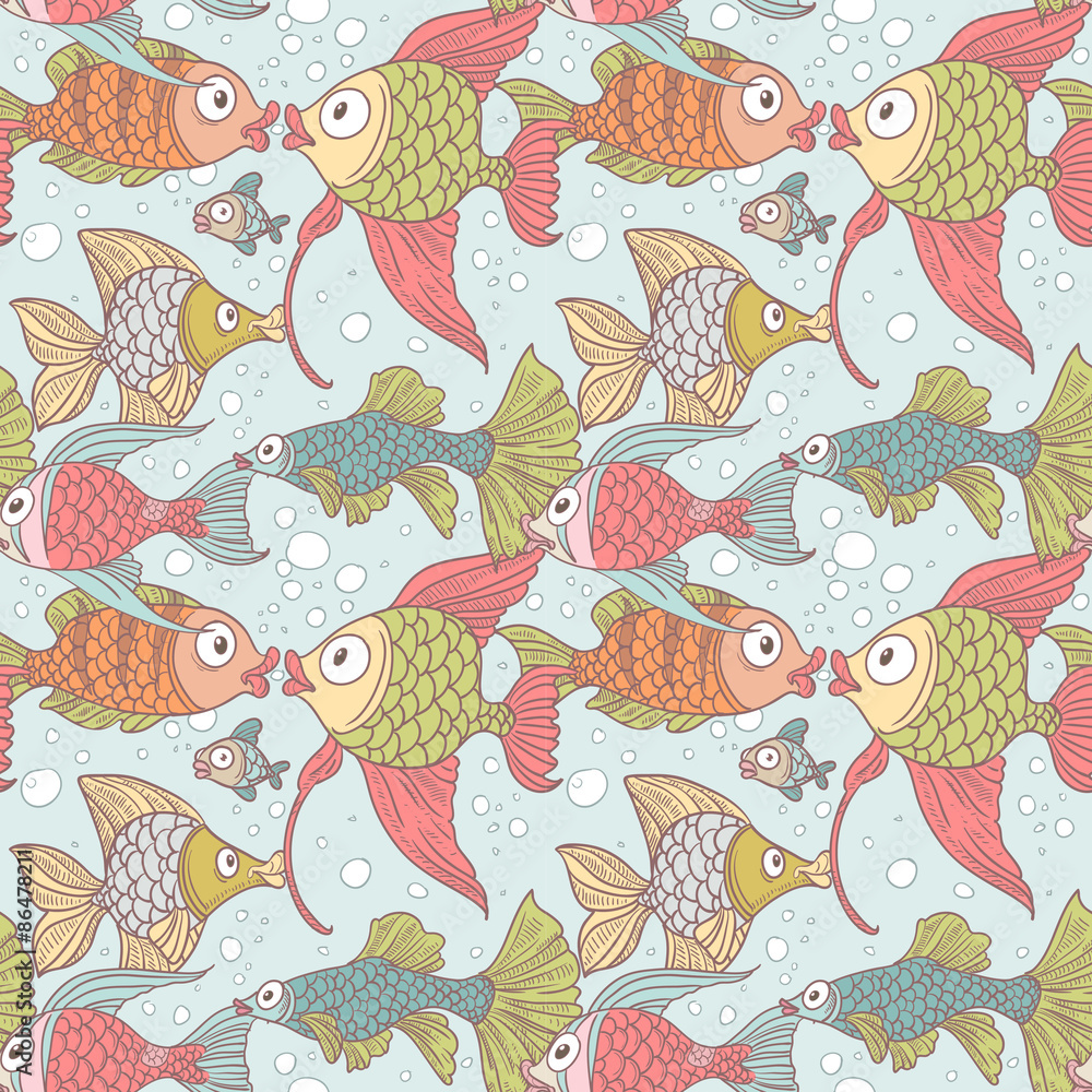 Seamless ornament variety of fish in the water Seamless ornament variety of fish in the water